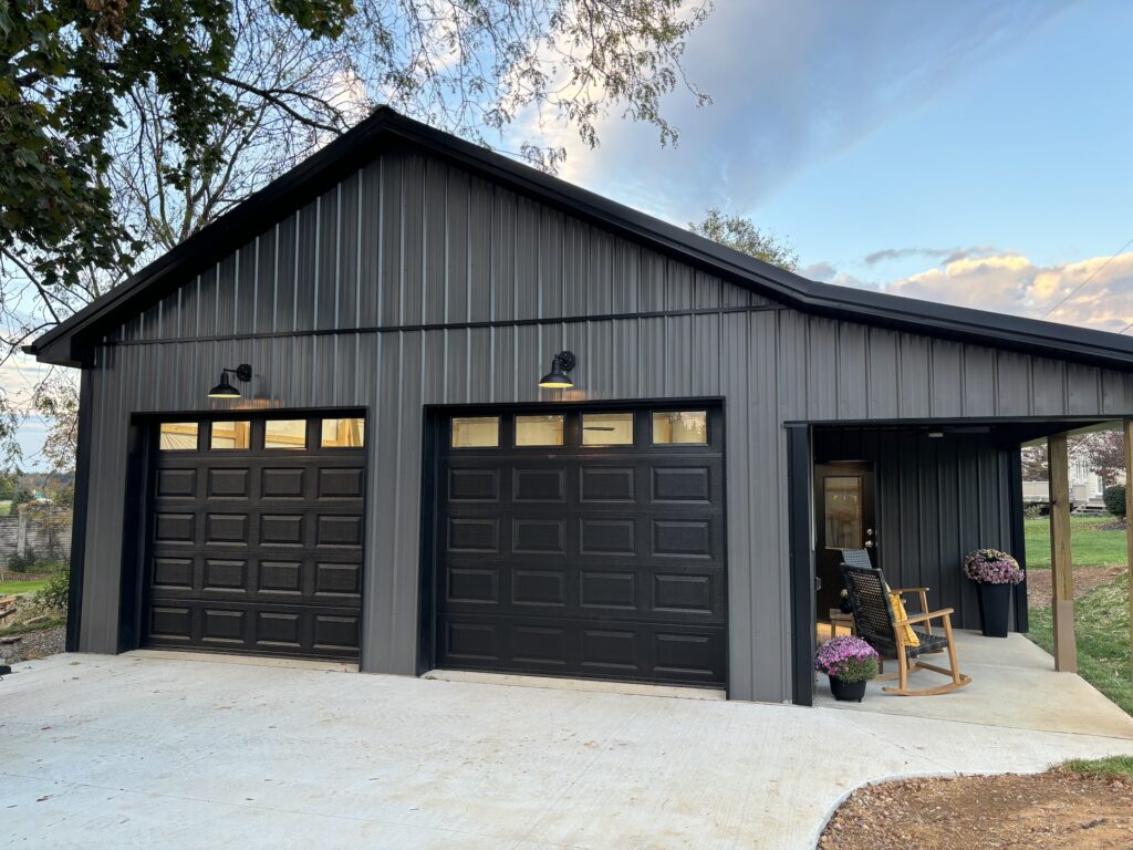 grey garage at dusk